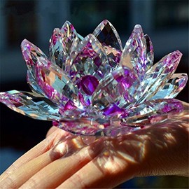 Bouquet de fleurs de lotus en cristal - Grande taille - Artisanat - Décoration pour la maison - De toutes les couleurs - Cadeau pour un anniversaire, un mariage, Verre cristal, violet