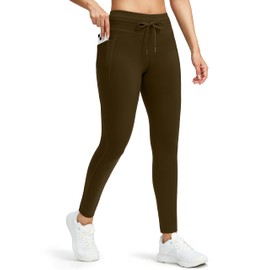 G Gradual Women's Fleece Lined Winter Leggings High Waisted Water Resistant Thermal Hiking Ski Pants for Women with Pockets(Brown,XL)