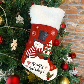 Mauts 20" White Christmas decorations stocking, With Silver Pearl Snowflakes, Used For Gift Box Mantel Decoration Party Christmas (Red 1)