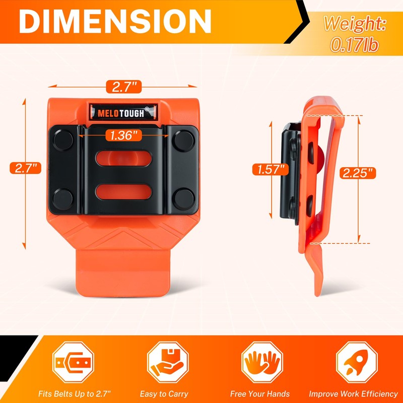 MELOTOUGH Drill Holder for Tool Belt – Orange ABS Holster,