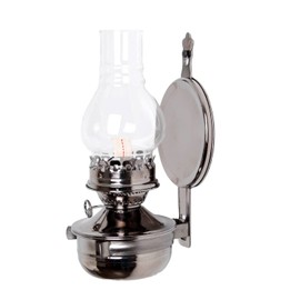 Crownplace Brands Lehman's Woodshed Wall Mount Oil Lamp, 20 Ounce Kerosene Fuel Lantern with Removable Silver Reflector, Painted Pewter Finish, Glass Material, 3/4 Inch Wick, Indoor Use