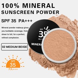 QIUFSSE Mineral Powder Foundation,SPF 35,Lightweight Loose Powder Foundation Full Coverage,Buildable Coverage Mineral Sunscreen for Face,Talc Free,Vegan,0.35 oz,02 Medium Beige