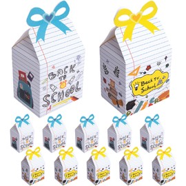 12 PCS Back to School Party Gift Boxes - Square First Day of School Candy Box with Bow - Treat Boxes for Classroom Party Favor Supplies