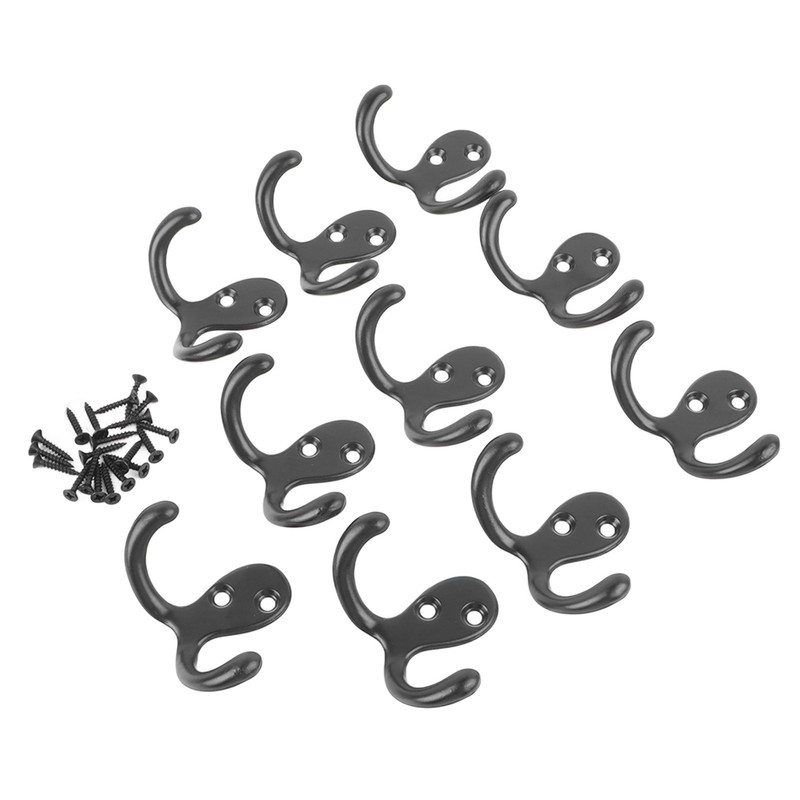10pcs Black Double Prong Coat Hooks Wall Mounted Retro High