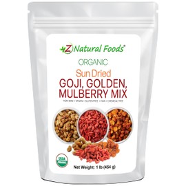 Sun Dried Organic 3 Berry Mix - Goji Berries, Golden Berry White Mulberry - Unsweetened No Sugar Added - Three Delicious Exotic Superfoods For Snacks Recipes - Raw, Non GMO, Gluten Free - 1 lb
