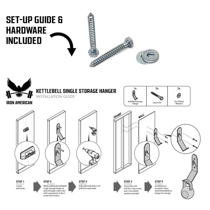 IRON AMERICAN Kettlebell Hook Gym Wall Mount Hanger, 200+ Pound
