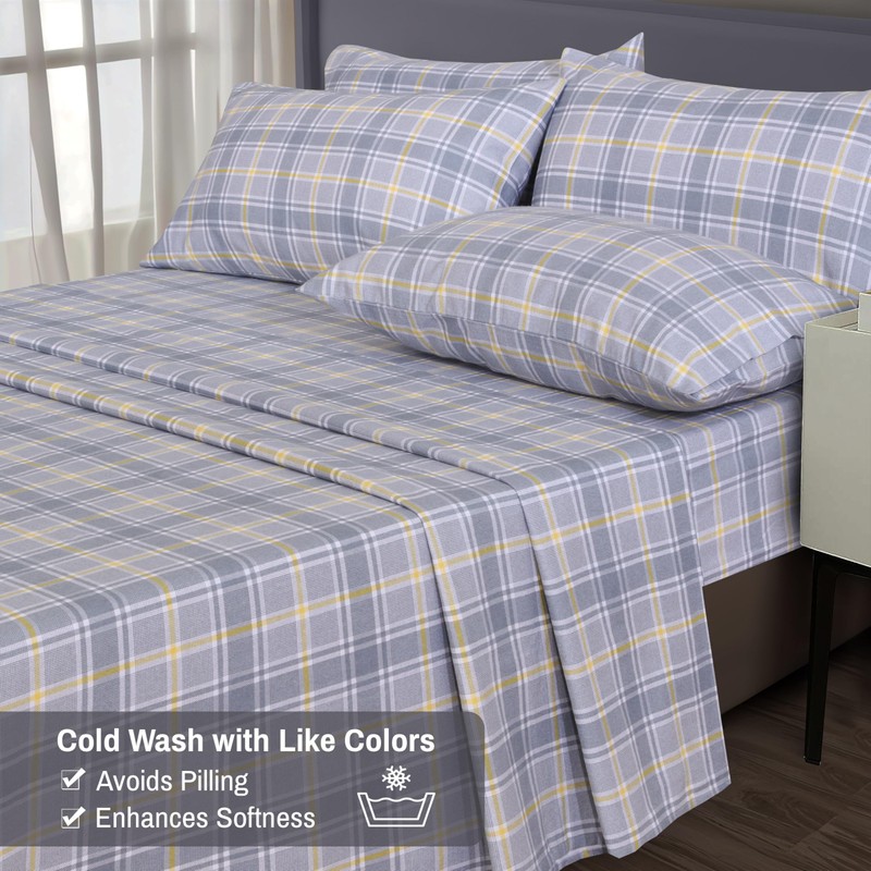 RUVANTI Flannel Sheets King Size 6 Pcs - 100% Cotton