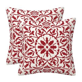 GAAFOSIPH Set of 2 Red Cushion Covers 40cm x 40cm Bohe Modern Double Sided Flower Printed Square Linen 16 x 16 inches Cushions Cover Home Decorations Pillow Cover for Sofa Bed Garden