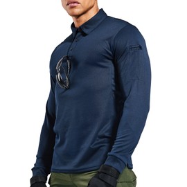 MIER Men's Outdoor Performance Tactical Polo Shirts Long and Short Sleeve, Moisture-Wicking, Dark Blue, Medium