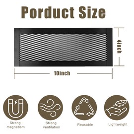 Vent Cover Magnetic Air Filters - 4x10 Extra Thick Mesh with Full Frame Sticky Magnets, Floor Register Vent Screens for Home Floor/Wall/Ceiling No Tools Hassle-Free Installation(4Pack) (4X10Inch)