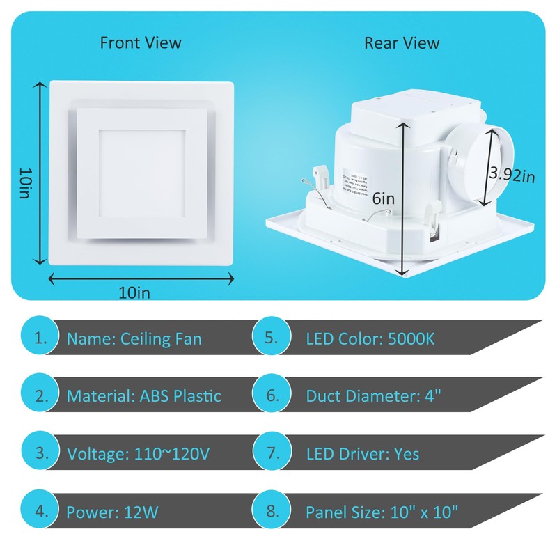 Hose Vary Bathroom Exhaust Fan with Light, 95CFM Bathroom Exhaust