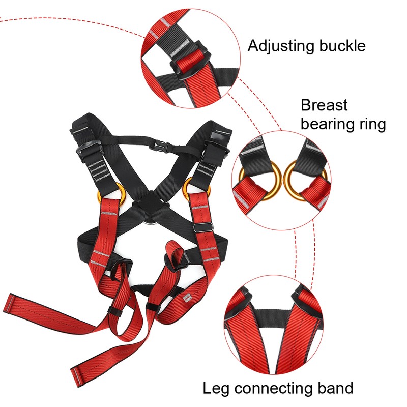 Black Red Polyester Children Full Body Climbing Harness Outdoor Protection