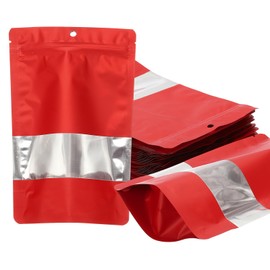 PATIKIL 6.3x9.45 in Stand Up Pouch Bags, 30 Pack Resealable Matte Metallic Aluminum Foil Bags Pouches with Clear Window and Zip for Food Storage Snack Packaging, Red