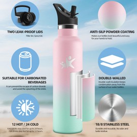 Motswedi Drinking Bottle 1 Litre, Cold & Warm, Stainless Steel, Leak-Proof, Drinking Bottle with Straw, BPA-Free, Stainless Steel Drinking Bottle, Thermos Flask for Yoga, Fitness, Outdoor, Light Pink