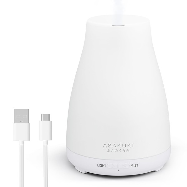 ASAKUKI Aroma Diffuser, Small, Tabletop Mini Humidifier, 3.4 fl oz (100 ml), 7 Color Lights, USB Powered, Type-C Ultrasonic, Aroma Compatible, Timer, Intermittent Spraying, Easy Care, Prevents Empty