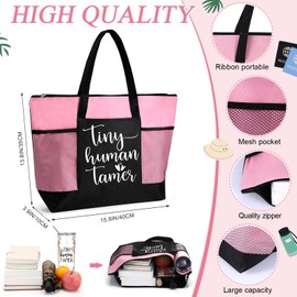 Jingmore 2 Pcs Teacher Appreciation Gifts 20 oz Tumbler with Lid and Straw Tiny Human Tamer Tote Bag for Babysitter Teacher Appreciation Week Daycare Preschool Teacher Thank You Christmas Gift(Pink)