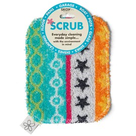 Skoy Scrub, 1-Piece Reusable, Non-Scratching Dish Scrubber for Kitchen and Household Cleaning, Planet-Friendly, Dishwasher Safe Soft Scrub, Assorted Colors and Designs