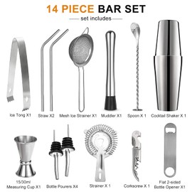 Cocktail Shaker Set, 750 ml Bar Tool Set, 15-Piece Stainless Steel Shaker Bar Accessories, Professional Cocktail Mixing Set, Barware Set for Home or Bar