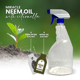 Yield RX 100% Cold Pressed Neem Oil Sachet with Citronella Natural Oil Emulsifier Sachet + Ready to Use Sprayer Bottle for Indoor and Outdoor Garden Plants
