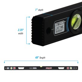 CHANNELLOCK 48-Inch, Professional-Grade Magnetic Aluminum Box Level with Solid Block Acrylic Vials, 5200-0048M