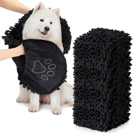 Newwiee 4 Pcs Dog Shammy Towel Microfiber Quick Drying Large Ultra Absorbent Dog Shammy 32 x 14 in with Hand Pocket Washable Fabric Dog Shammy for Pet Puppy Cleaning Shower Bath Supplies(Black)