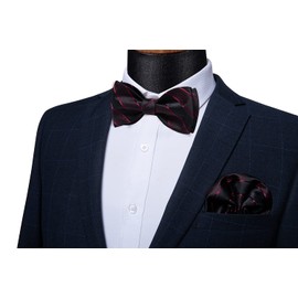DiBanGu Mens Silk Self Bow Ties,Woven Solid Striped Paisley Bowtie and Pocket Square Cufflinks Set for Men Tuxedo Wedding, Black and Burgundy