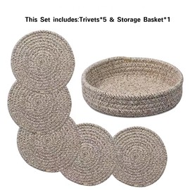 Vakelin 8 Inch Trivets for Hot Dishes, Hot Pots and Pans, Pot Holders for Kitchen, 5 Pcs Thick Heat Resistant Hot Pads for Kithchen, Countertop Hot Pad with Storage Basket