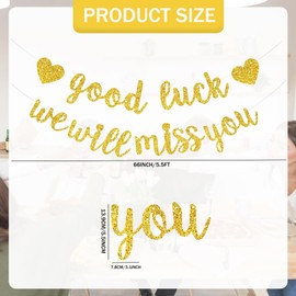 Bliceon Gold Luck We Will Miss You Banner, Glitter Retirement Party Sign Garland, Going Away Farewell Party Decorations, Graduation Party Supplies