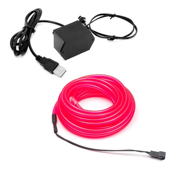 5m/16.4ft Large 2.3 mm Thick - Pink Neon LED Light Glow EL Wire - Powered by USB Port - Craft Neon Wire String Light for DIY Project Costume Accessories Cosplay