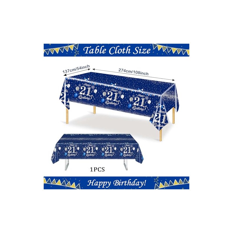 MORAINJAY 50th Birthday Tablecloth, 137 x 274 cm, Blue with