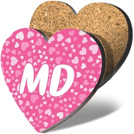 1 x Heart Coaster - Letters MD Pink Hearts Love Lettering Name Initial Cork Backed MDF Glossy Tea Coffee Accessory #266760