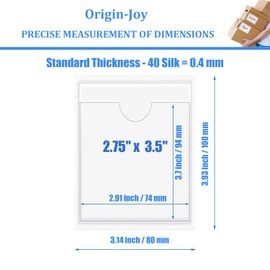 Origin-Joy 60 PCS Self Adhesive Index Card Pockets with Top Open, Clear Plastic Label Holder for Cards of Note, Library and Business, Adhesive Label Pockets & Card Holder (2.75 x 3.5 inch)