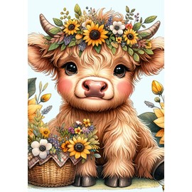 Yanfairy Cow Diamond Art Kits for Adults, Highland Cow Diamond Painting Kits for Adults Beginners, DIY 5D Diamond Dots Painting with Round Gem Art Kits for Adults for Gift Home Wall Decor 12x16 Inch