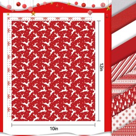 Whaline 10 Sheet Christmas Heat Transfer Vinyl Red White Xmas Tree Snowflake Printed Iron on HTV 10 x 12in Glitter Classic Red Adhesive Vinyl Bundle for Xmas T-Shirts DIY Fabrics Craft Supplies