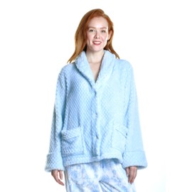 LA CERA Women's Fleece Bed Jacket Blue