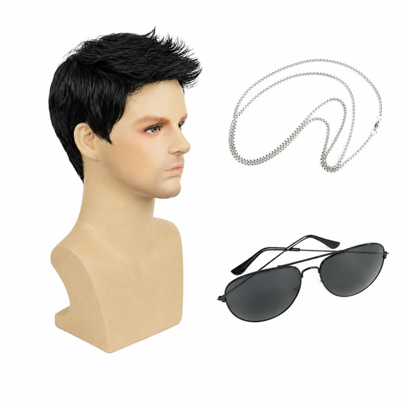 Black Wigs for Men Short Layered Synthetic Male Guy Wig