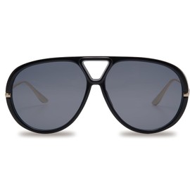 GIGIMOTTE Aviator Sunglasses for Women Retro Oversized Round Shades Trendy Shield Sun Glasses with UV400 Protection GM9609, Black Frame/Black Gray Lens, Small