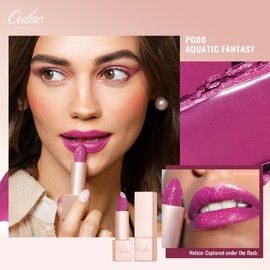 OULAC Moisturising Shine Lipstick Purple, Shimmering Lipstick with Shiny Surface, Creamy Texture, Lip Care Lipstick for Moisturising Lips, Vegan (08) Aquatic Fantasy