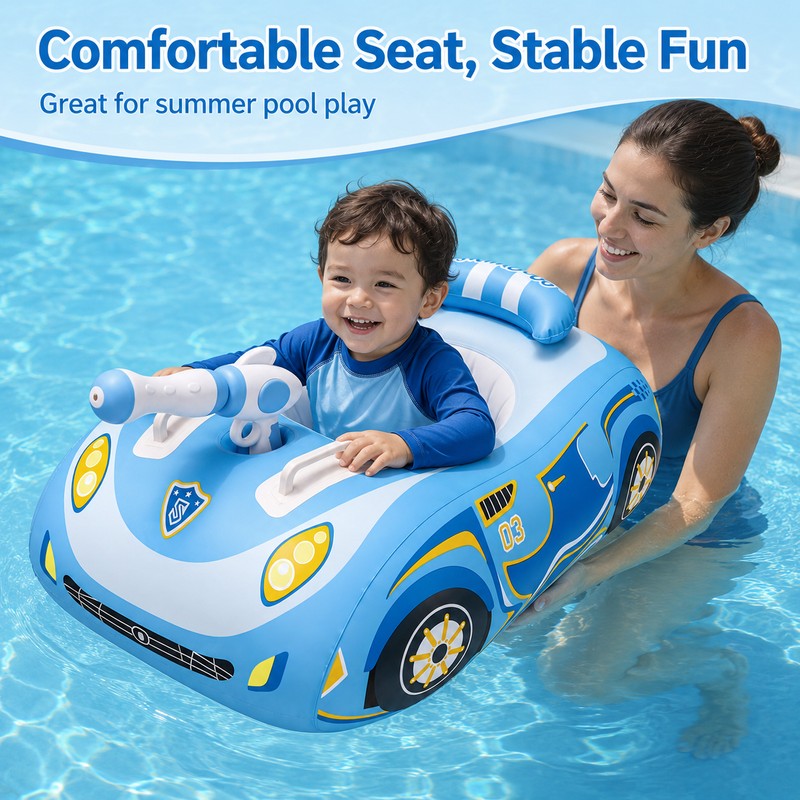 Kids Inflatable Car Pool Float with Removable Canopy & Water