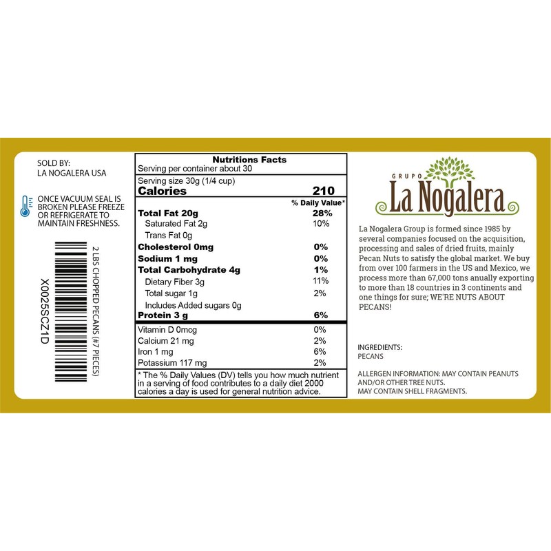 La Nogalera - 2 lbs Chopped shelled pecans. Raw pecan