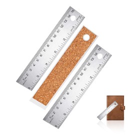YAFIYGI 3 Pieces Metal Ruler with Cork Backing Stainless Steel Cork Back Rulers 6 Inch Metal Ruler Set with Non-Slip Cork Base Inch and Metric Graduations for School Office Engineering Woodworking