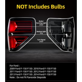 OKLPF rear brake tail light compatible with 2009 2010 2011 2012 2013 2014 ford f150,replacement red taillight assembly red smoked tail light,includes a luxurious box,left driver side