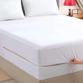 1 sábana bajera ajustable con cierre, lujosa microfibra de calidad de hotel de 1800 pulgadas, ultra suave de lujo, tamaño Queen olímpico – Sábana inferior de bolsillo profundo de 16 pulgadas (blanco)