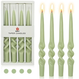 Gedengni Swirl Tapered Candle Twisted Candlesticks,Set of 4 Green Candle Stick 9inches Spiral Taper Candles Long Twist Candle for Anthropologie Home Décor Dinner Women Gifts (3D4PC-GREEN)