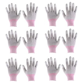 HARFINGTON 6 Pairs ESD Anti Static Gloves 19cm High Resistance Carbon Fiber Computer Gloves for PC Computer Electronics Installation and Repair(Small), Pink