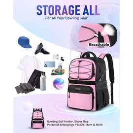 LOINTET Bowling Ball Bag, Single Bowling Ball Backpack with Shoe Bag Up to Size 16, Padded Ball Holder Bowling Bag, Bowling Accessories Gifts for Bowling Lovers/Player, Pink