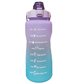 2L 67oz Water Bottle with Motivational Time Marker with Straw Frosted Plastic Reusable Leakproof Drop Resistant and Drink Bottle for Fitness Gym Sports Workout (Purple)