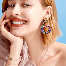 coadipress Multi Color Mottled Tortoise Shell Acrylic Resin Basic Big Circlee Hoop Earrings Lightweight U-Shaped Hoop Earrings Boho Statement Earrings Fashion for Women Jewelry, Acrylic, no