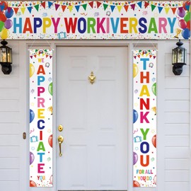 SmoothNovelty 3 Pcs Happy Workiversary Party Banner We Appreciate Thank You for All You Do Backdrop Iridescent Work Anniversary Party Decor for Men Women Office Employee Worker Appreciation Supplies