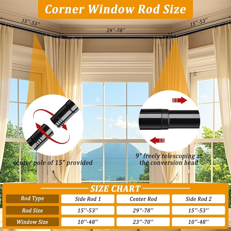 Nicecho U Shape Heavy Duty Curved Curtain Rods for 3